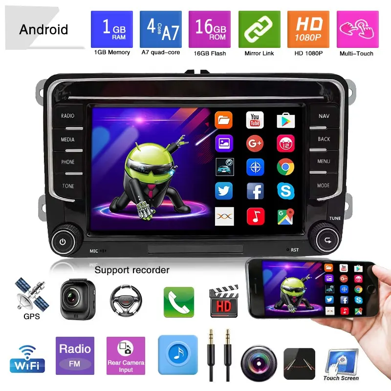Jmance 7 Inch Android General Vehicle-Mounted Video And Audio Navigation Gps Player For Volkswagen 2 Din Car Android System
