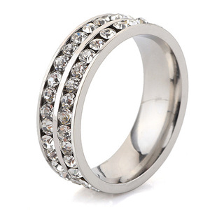 Fashion <b>Rings</b> Double Row <b>Crystal</b> 6Mm Stainless Steel <b>Ring</b> Women's Gift Jewelry Channel Setting White And Purple - Product Image 1