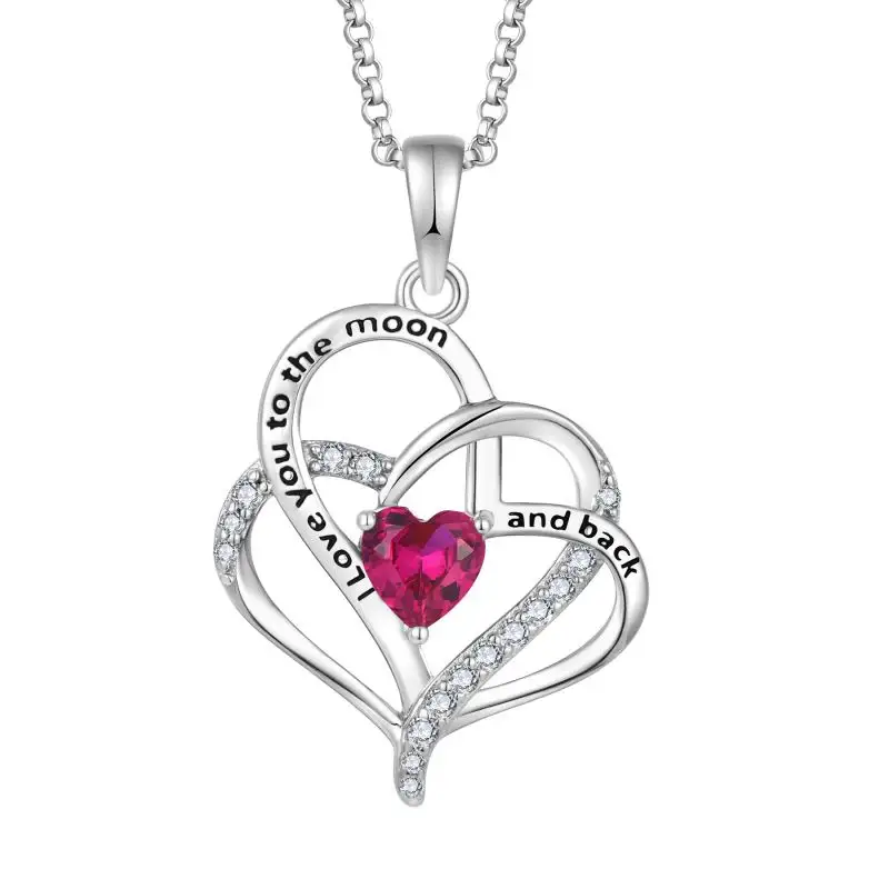 Factory Price Mother'S Day S925 Sterling Silver Fashion Jewelry Birthstone Heart-Shaped Necklace Jewelry Gift For Mom Daughter