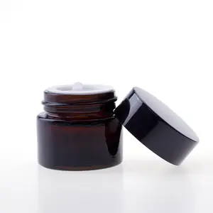 Botol Kosmetik Perawatan Kulit, Label Kustom Kosong Pot Kosmetik Jar Krim 5G 10G Bundar Amber Kaca Kecil