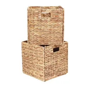 12*12inch Square Hand-woven Rattan Fruit Basket Gift Basket With Handles Using For Food Or Laundry Clothing