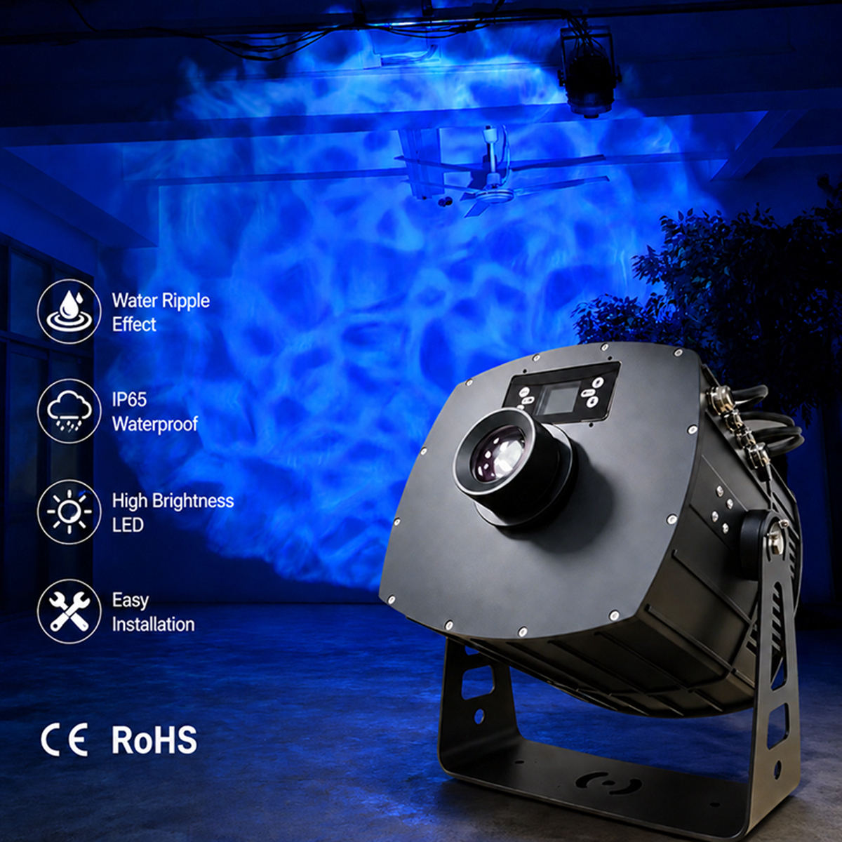 300W IP65 Rated LED Advertising Lights Outdoor Water Ripple Projector for Pools Gardens Parties & Special Events