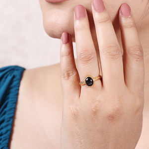 แหวนอัญมณีสีดำทอง18K สไตล์วินเทจทำด้วยมือปรับได้สำหรับงานปาร์ตี้ครบรอบแต่งงาน - Product Image 2