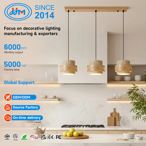 Lustre suspendu moderne en gros, luminaire de plafond LED, lampe suspendue E27 avec cadre en bois pour salon - Product Image 1
