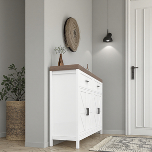 Hanyee <span class=keywords><strong>Armoire</strong></span> nordique en bois <span class=keywords><strong>Armoire</strong></span> <span class=keywords><strong>basse</strong></span> CBM 4 portes avec commode de rangement pour la maison Appartement Entrée Chambre Salon - Product Image 5