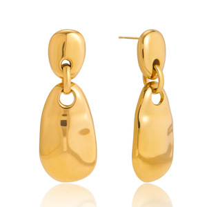 Boucles d'oreilles pendantes ovales géométriques en acier inoxydable plaqué or 18 carats, bijoux à porter au quotidien - Product Image 5