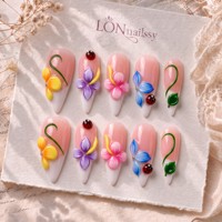 Lot de 10 faux ongles en PMMA faits à la main, courbés 3D, à pointe longue, avec logo personnalisé, couverture complète, marque privée, version française 3.0