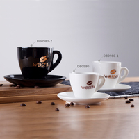 Vente en gros de tasses à café en céramique avec soucoupe, ensemble de 2/5/8 oz, boîte cadeau royale moderne, logo personnalisé, impression personnalisée, pour cappuccino, latte, expresso