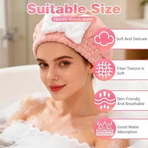 Gorros de microfibra para secar el cabello para mujeres y niñas, toalla de secado rápido, turbante, gorro de baño, toalla suave para el cabello con un lindo lazo de mariposa - Product Image 2