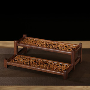 Solid Wood Walnut Multi Layer Tea Storage Shelf Desk Organizer For Tea Ceremony Cup Drying Rack - Product Image 2