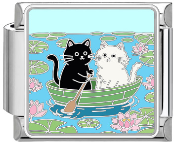 4968-lotus pond canoe black and white cat