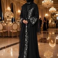 Ensemble de 3 pièces de luxe de Dubaï, robes à perles, robe extérieure, robe intérieure, hijab, abaya élégante à manches longues en mousseline, tenue de soirée pour l'Aïd, femmes musulmanes