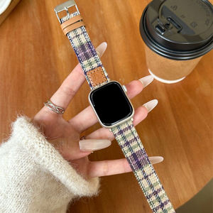 <span class=keywords><strong>Bracelet</strong></span> en <span class=keywords><strong>cuir</strong></span> tissé en laine à carreaux vintage pour Apple Watch Ultra 40 mm-49 mm pour Iwatch10 987ultra <span class=keywords><strong>Bracelet</strong></span> de remplacement - Product Image 3