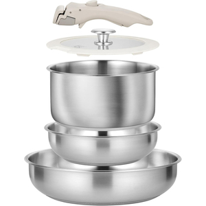 2025 vendita calda <span class=keywords><strong>3</strong></span> strati in acciaio inox 5 pezzi pentole casseruola stoviglie rimovibili maniglia Set pentole Set pentola da cucina - Product Image 1