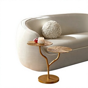 Mesa Consola Moderna de Metal Bronce con Tapa de Doble Hoja y Base de Pedestal, Mueble Contemporáneo para Sala de Estar, Diseño Artesanal - Product Image 1