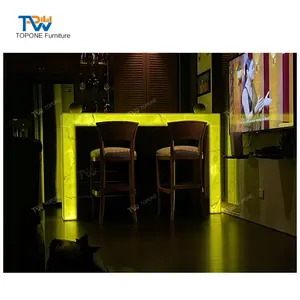 Illuminated LED bar counter Translucent Marble quartz stone onyx modern home bar counter design