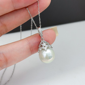 Collier pendentif en argent S925 WENCHI avec perles rondes de 11-13 mm, accessoires de perles DIY, boucle vide, modèle 10346 Chine - Product Image 4