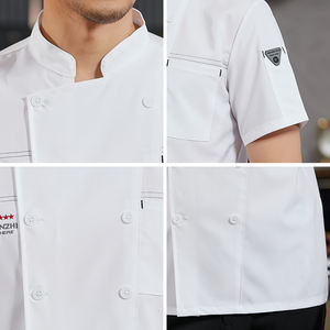 Chaqueta de Chef Unisex de Algodón Chifón al por Mayor, Manga Corta, Impermeable, Uniforme de Trabajo para Cocina, Restaurante, con Logotipo - Product Image 4