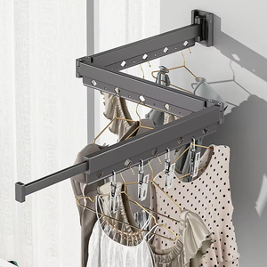 SANIPRO Séchoir à linge <span class=keywords><strong>mural</strong></span> intérieur/extérieur pliable à trois volets, gain de place, rétractable - Product Image 5