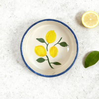 Bol de citron personnalisé de différentes tailles avec motifs de décalcomanies de citronnier bleu foncé et jaune à l'intérieur autour du bol pour salade de soupe de riz
