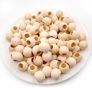 El sanatları için 20mm bitmemiş ahşap boncuklar, DIY için 8mm büyük delik doğal ahşap boncuk, makrome Garland dekor, boncuk malzemeleri. - Product Image 3