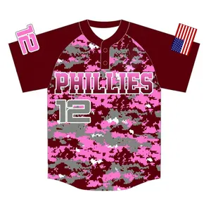 Maglia da baseball rosa su ordinazione della maglia da baseball del poliestere della maglia da baseball rosa 100%