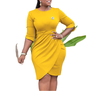 Vestido Elegante de Verano para Mujer, Transpirable, de Lana Peinada, con Cintura Imperio Fruncida, Cuello Redondo, Media Manga, Color Sólido, Casual, para Oficina, Fiesta, Hasta la Rodilla - Product Image 1