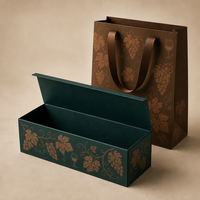 Boîte cadeau de luxe pour vin, écologique et recyclable, avec sac en papier artistique, fermoir magnétique, motif gaufré et pelliculage mat
