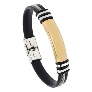 Bracelets magnétiques en caoutchouc vintage Bracelet en cuir tressé simple en acier inoxydable Bracelet en silicone pour hommes