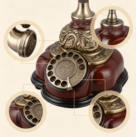 Téléphone fixe rotatif en bois antique, téléphone de bureau filaire vintage en métal sculpté pour hôtel, villa, décoration intérieure et cadeau de luxe