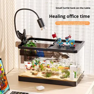 Moderne schildpadkweekbak - Transparant <span class=keywords><strong>plastic</strong></span>, zonnebadplatform, milieuvriendelijke rechthoekige bureau-<span class=keywords><strong>aquarium</strong></span> voor vissen & reptielen - Product Image 1