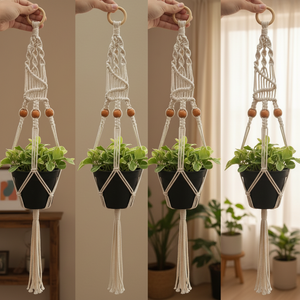 Suspension murale en macramé pour plantes, écologique, forme de flocon de neige classique, durable et élégante, pour la décoration intérieure - Product Image 1