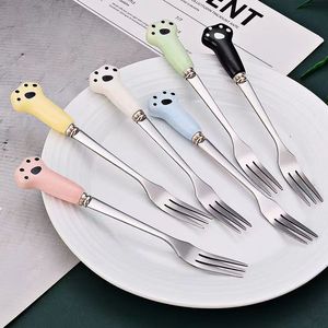 Cute Cat Paw Dessert Forks Stainless Steel 5 Pieces Dishwasher Safe For Kids Home Use - Product Image 5