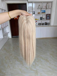 ท็อปเปอร์ผมแท้สีบลอนด์ออมเบรแบบตรง, แฮร์พีชฐานโมโนรูปตัวยูพร้อมคลิปสำหรับผู้มีปัญหาผมร่วง - Product Image 6