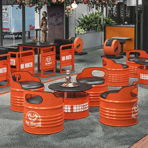 Muebles de Bar Comerciales Modernos de Estilo Industrial Vintage, Juego de Mesa y Sillas de Hierro Forjado con Tambor de Aceite, para Cafetería, Tienda de Té con Leche, Estilo Moderno - Product Image 5