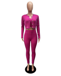 2024ฤดูหนาวชุดจับคู่สตรีสามชิ้นชุดSweatsuitsเสื้อแขนยาวCrop Topชุดกางเกงผอมชุด<span class=keywords><strong>3</strong></span>ชิ้น - Product Image 6