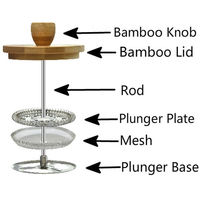 Couvercle en bois de bambou usine nouveau design et poignée en verre borosilicaté bambou presse française bambou presse française café avec base en liège