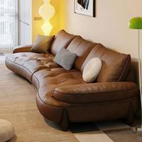 Vintage Braunes Italienisches Gerades Ledersofa Breiter Sitz Gepolstertes Ledersofa für Wohnzimmer Haushaltsmöbel