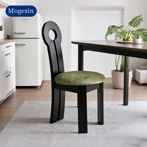 Vintage Key Shape <b>Dining</b> <b>Chair</b> Retro Mid-Century Modern Side <b>Chair</b> Solid Wood Black Finish Upholstered <b>Chair</b> for Home Restaurant - Product Image 2