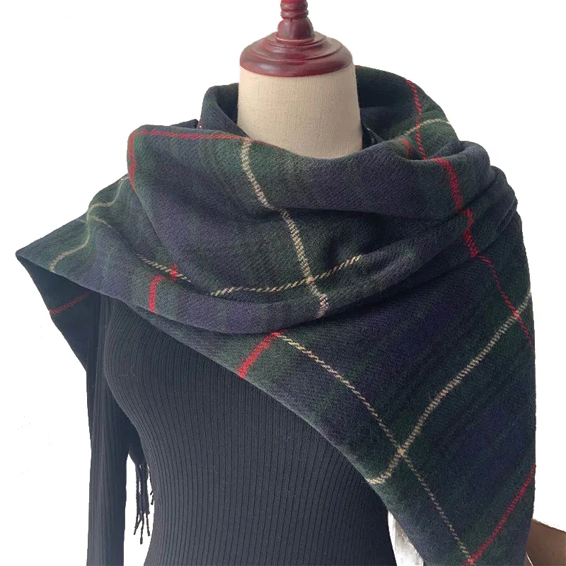 YD499 Vintage Women Autumn Imitate Cashmere Long Wraps Plaid Winter Warm Thick Scarves Grid Shawl Retro England Tassels Scarf