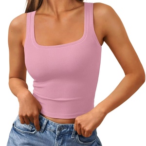 Débardeurs côtelés sans manches à col carré pour femmes, collection 2025, parfaits pour l'entraînement (vente en gros) - Product Image 1