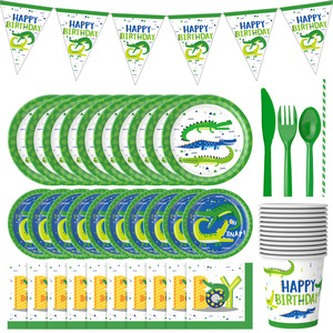 DAMAI 24 Pièces Assiettes Jetables Thème Crocodile pour Fête d'Anniversaire Enfants, Fournitures de Fête Alligator, Assiettes, Gobelets et Serviettes en Papier - Product Image 2