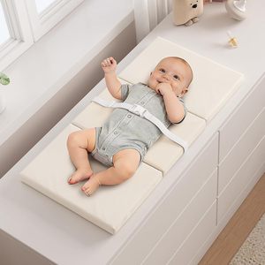 Portable Waterproof Baby Changing <b>Pad</b> With Safety Belt For Newborns White Pu Material Soft <b>Cushion</b> Easy To Clean - Product Image 1