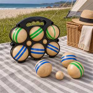 Set di <span class=keywords><strong>Bocce</strong></span> in Legno con 6 Palline, Gioco da Giardino con Supporto in Plastica, Giocattolo Sportivo per Esterni, Giardino e Spiaggia - Product Image 2