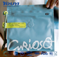 YOUYI Sachets de café mats à fond plat de qualité alimentaire avec valve de dégazage unidirectionnelle et fermeture éclair à languette refermable pour grains de café