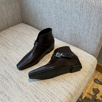 Bottines à boucle pour femmes, talon compensé caché, bout carré, en cuir, style monk strap, 2 couleurs