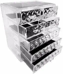 独特的钻石线家庭组织者储存容器 Mulit 化妆箱防水丙烯酸组织者塑料工具储物盒