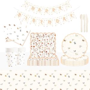 Juego de Platos de Papel de 9 Pulgadas con Diseño de Flores y Mariposas para Fiestas Infantiles, Artículos de Cumpleaños al por Mayor - Product Image 2