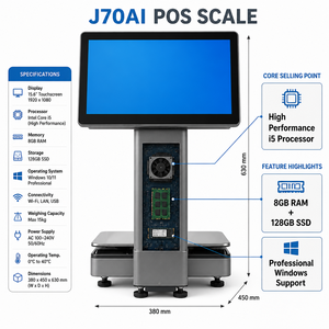 Smart AI Recognition Weighing Scale Dual 15.6 Display Windows POS Terminal Intel i5 All-in-One Cash Register with QR Scanner - Product Image 1