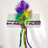 Nouvelle-Orléans Fleur Di Lis Mardi Gras bandeaux extensibles bandeau de plumes de paillettes avec gland pour femmes adultes hommes pièces de tête fantaisie